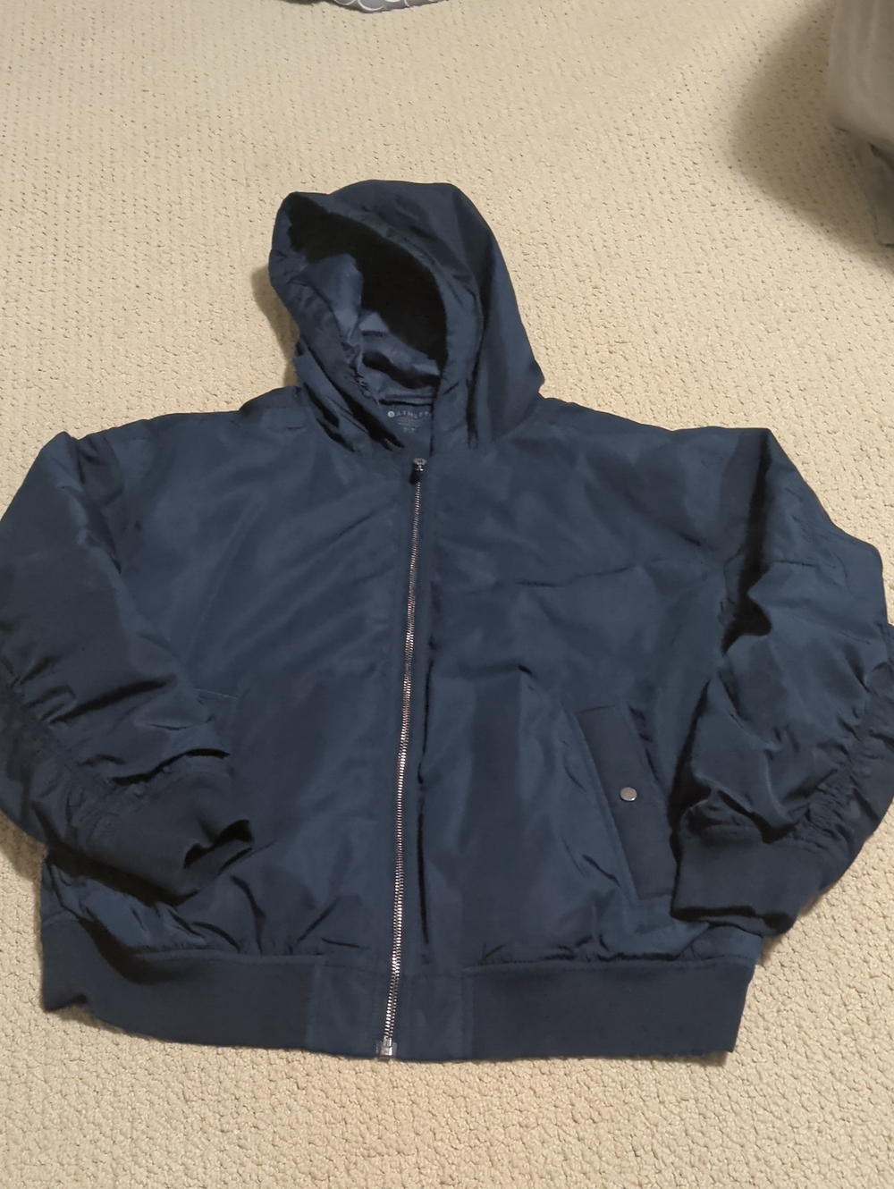 Athleta Upfield Navy Hooded Bomber Jacket